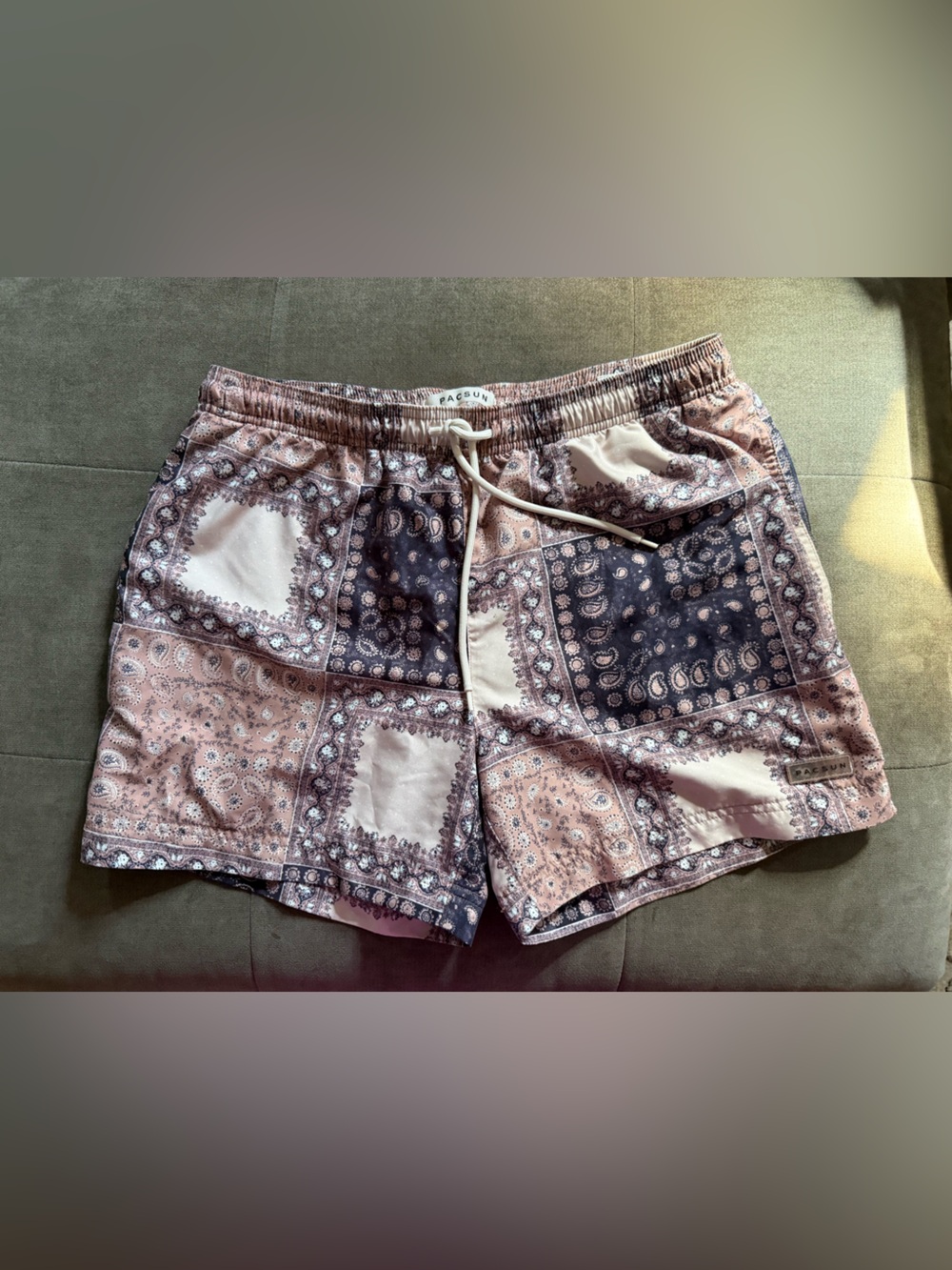 PACSUN Patchwork Paisley Men’s Swim Shorts- LIGHT Pink/Black